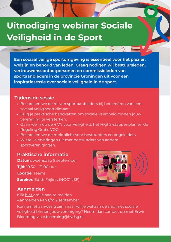 Uitnodiging webinar Sociale Veiligheid in de Sport 